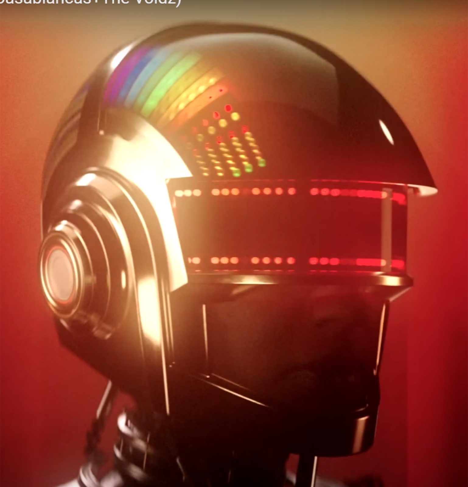 Reference image of the lit Infinity Repeating helmet from the music video
