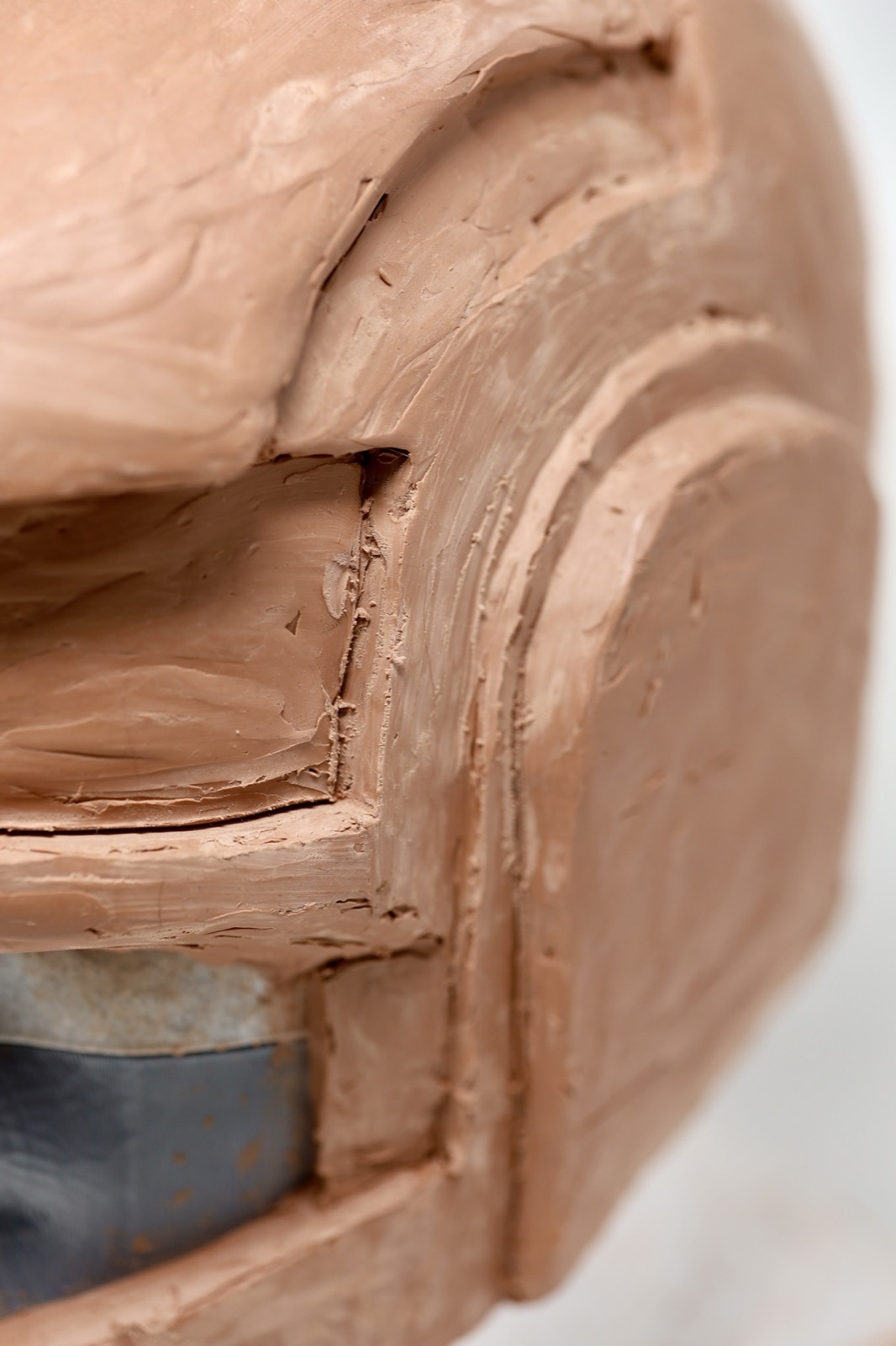 Close-up of the clay sculpt around the visor and side detail