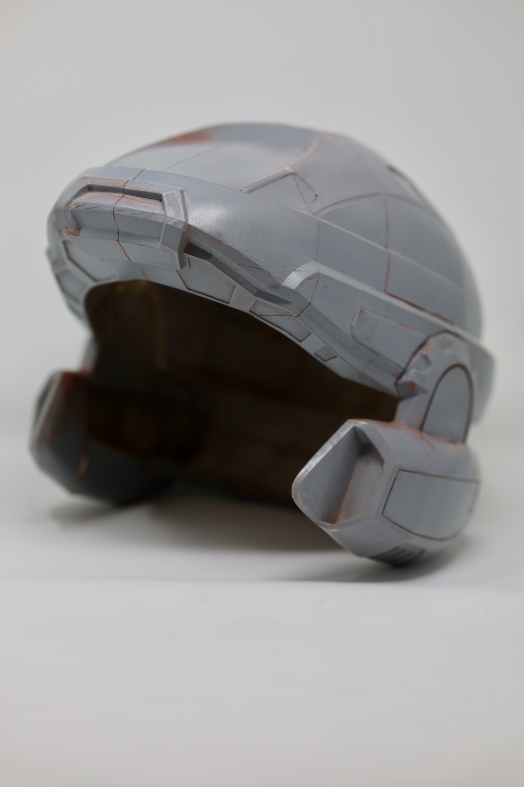 Portrait front view of the 3D-printed trooper helmet shell