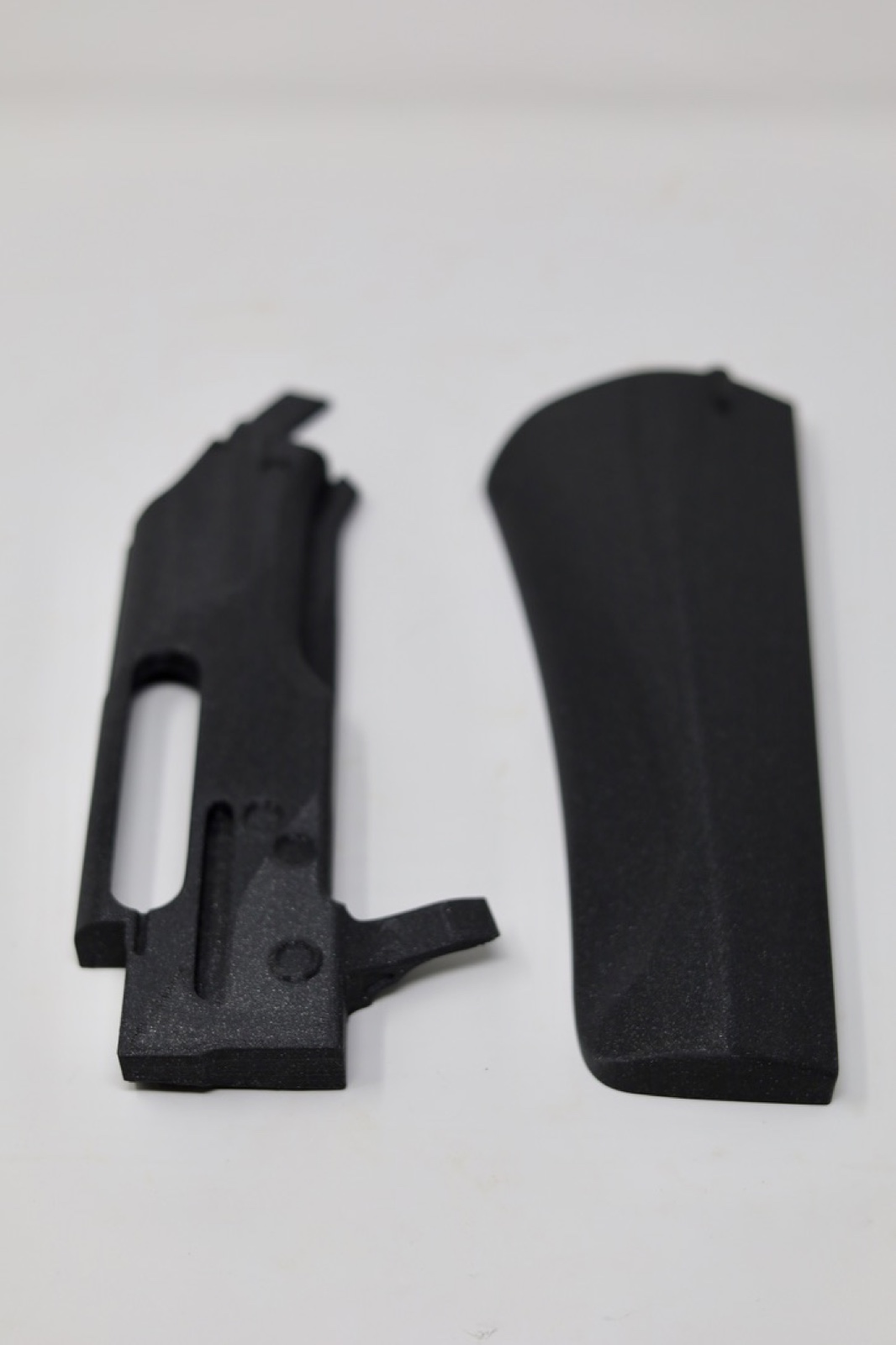 Black 3D printed body components for the Dead Man's Tale replica prop