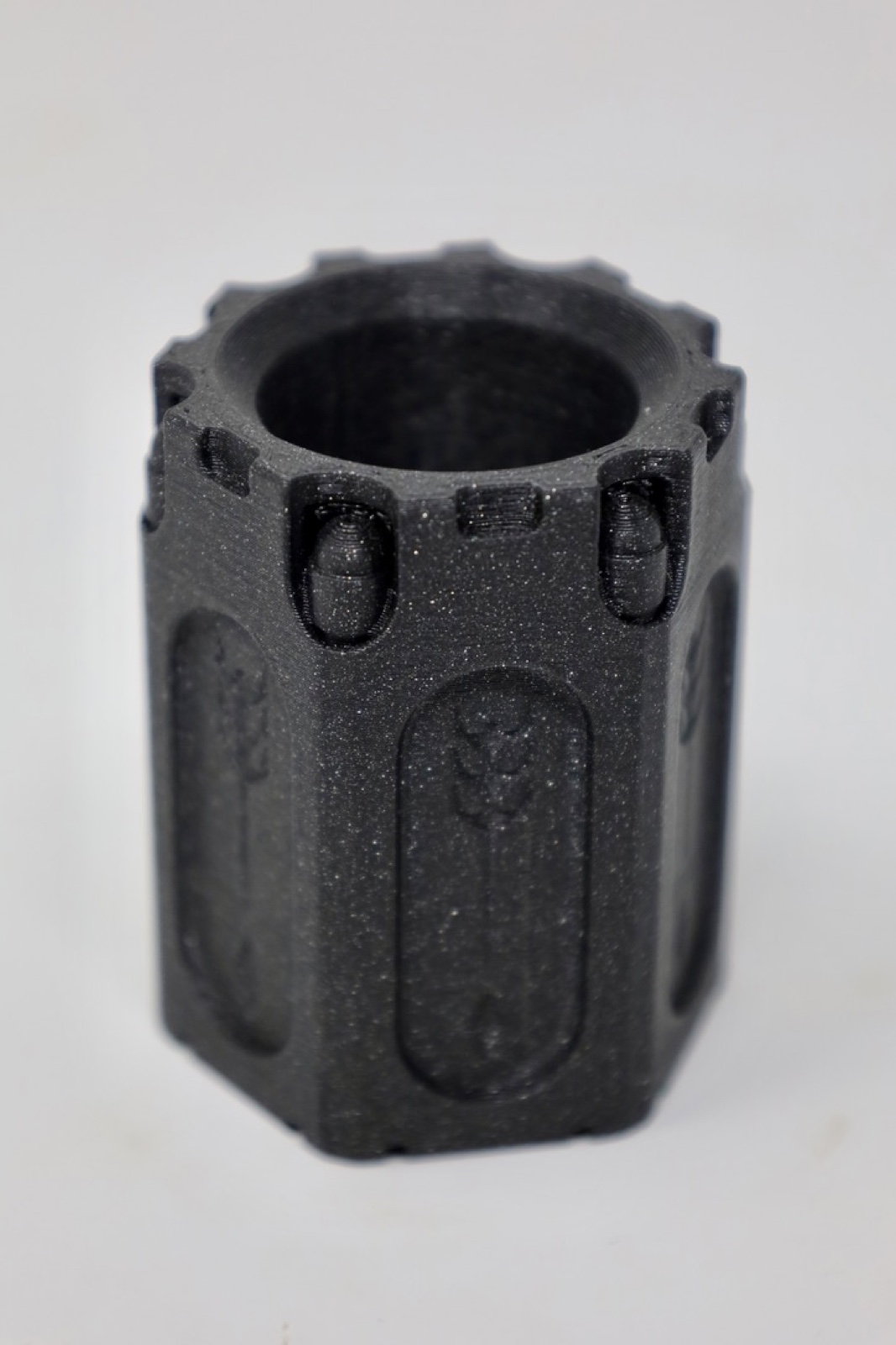 Black 3D printed cylinder for The Last Word hand cannon replica