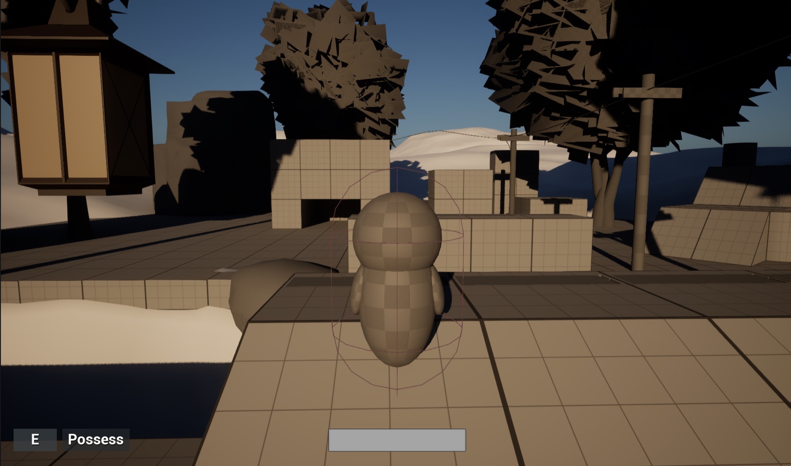 Spirit Scouts character standing in an Unreal Engine environment blockout
